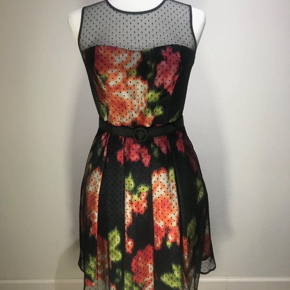Eliza J Fit and Flare Dress Sheer Polka Dot